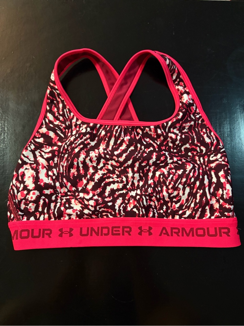 Under Armour Hot Pink & Black Printed Crossback Sports Bra